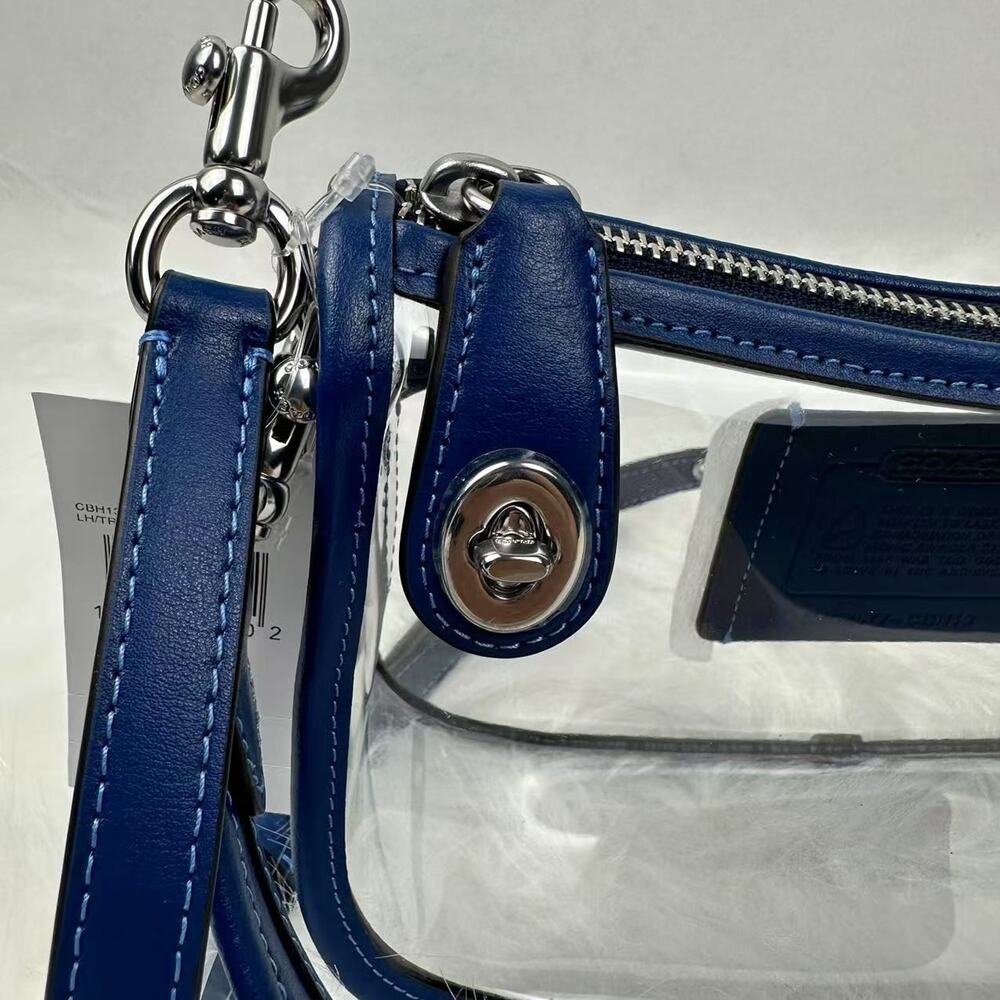 Coach Stadium Swinger Bag In Clear PVC with Dust Bag CBH13 Silver/True Blue NWT - Picture 8 of 11